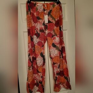 NWT Trina Turk Red and Orange Floral Palazzo Pants Split Leg Beach Pool Medium